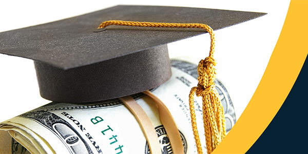 Cash for college - image of graduation cap and dollar bills